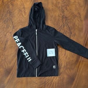 Black Kids Hoodie with Peaceful Sleeve Print